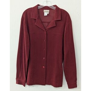 Coldwater Creek Women's Button Up Large Rusty Red Long Sleeve Faux Micro Suede